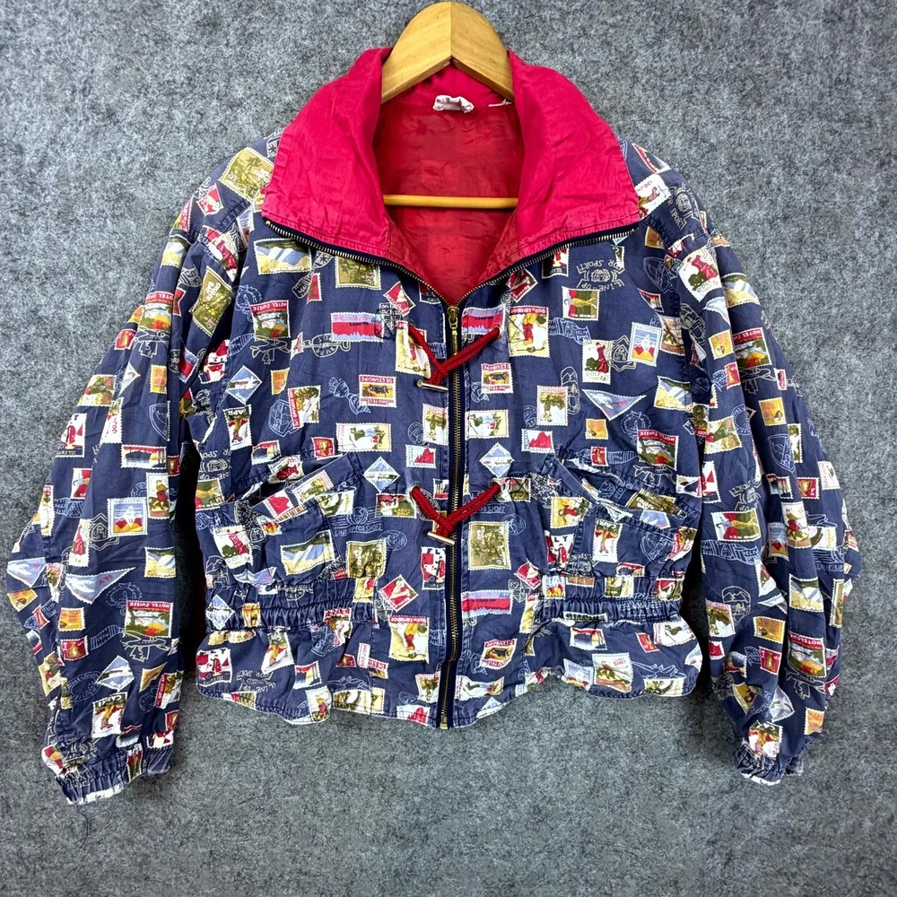 Vintage 90s Line Up For Sport Windbreaker Jacket Smal Blue Red Golf Stamp Preppy